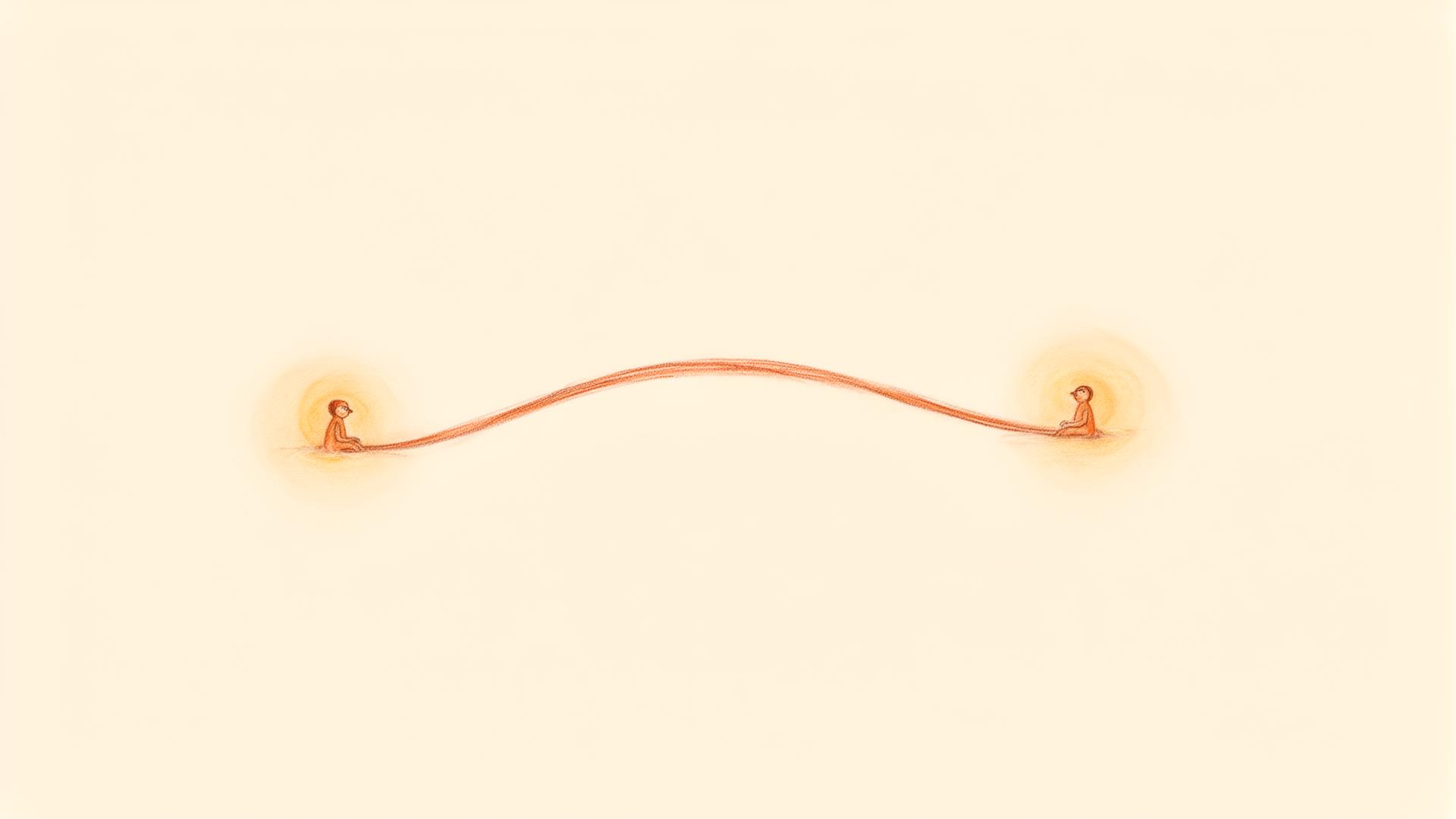 A delicate terracotta line arcing between two softly glowing points